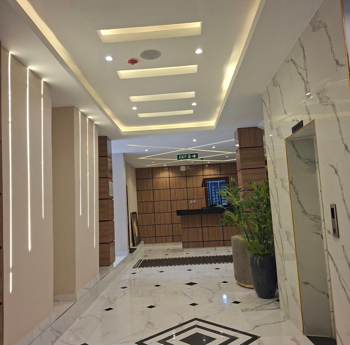 Marble hotel lobby corridor