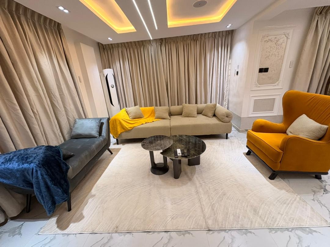 Living room with velvet accent chairs