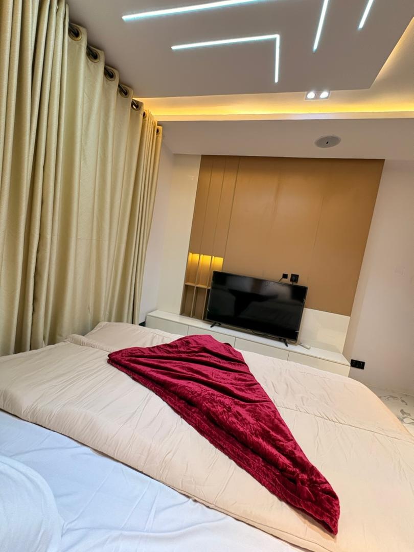 Bedroom with TV feature wall