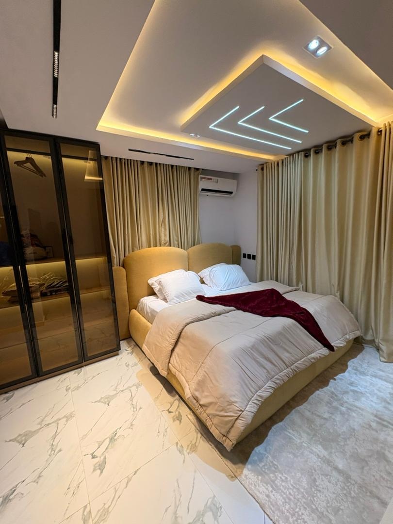 Bedroom with marble flooring